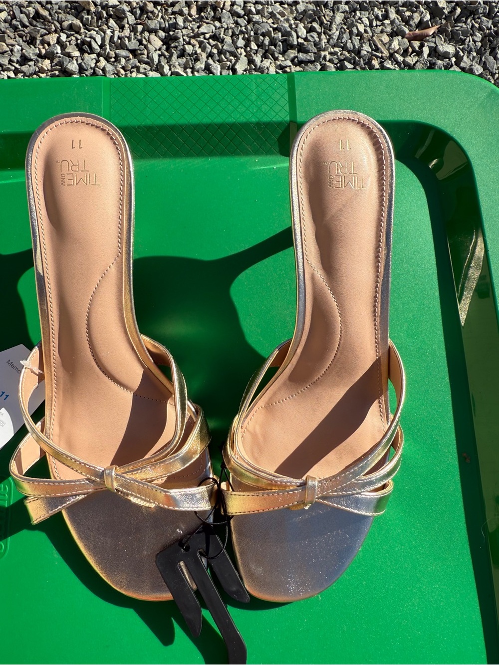 Time and Tru Metallic Gold Heels Slide Mules Women’s Sz 11